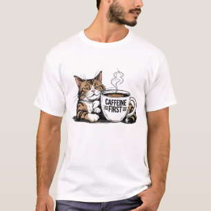 Coffeine Erster T - Shirt für Cat & Coffee Lovers