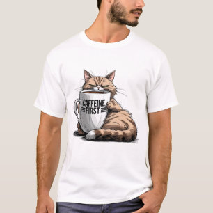 Coffeine Erster T - Shirt für Cat & Coffee Lovers