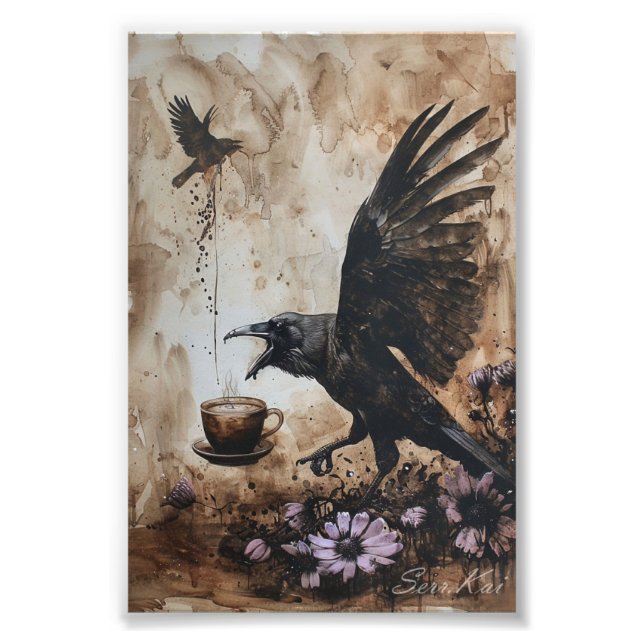 Coffeiniertes Corvid Foto Print (Vorne)