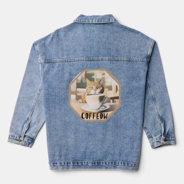 Coffeow beschäftigt Niedliche Cat Plus Größe Jeansjacke (Rückseite)