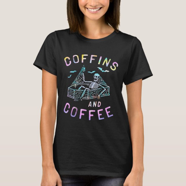 Coffes und Kaffee Funny Skeleton Gefärbte Krawatte T-Shirt (Vorderseite)