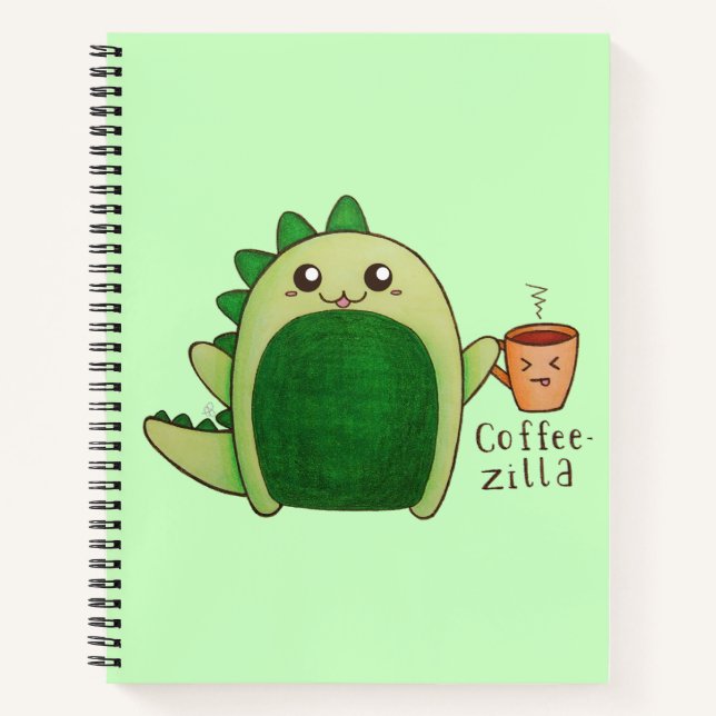 Coffezilla! Ich brauche Kaffee! Anpassbarer Dinosa Notizbuch (Vorderseite)