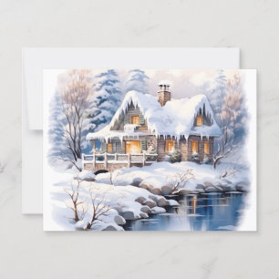 CogageCore Weihnachten Winter Hütte Aqua Postkarte