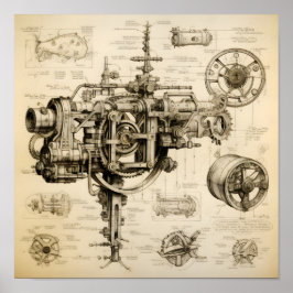 Cogged Machine Blueprint Poster