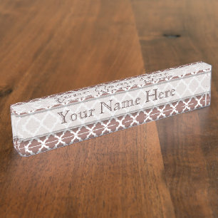 Cognac Brown marokkanischer Tile Trellis Namensplakette