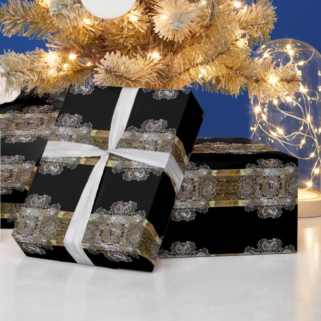 Cognac Monogram Glossy Beauty Geschenkpapier (Feiertage)