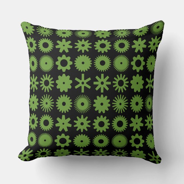 Cogs - Avocado Green on Black Kissen (Vorderseite)