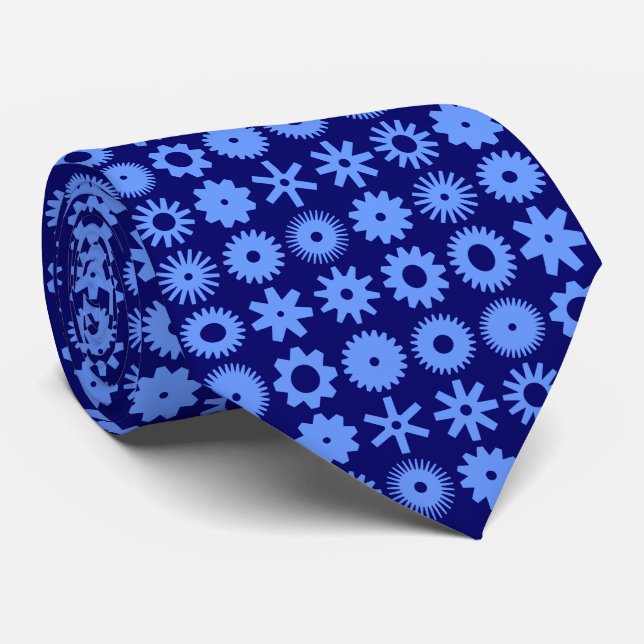 Cogs - Baby Blue on Deep Navy Krawatte (Gerollt)