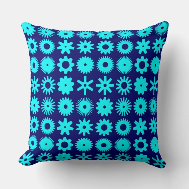 Cogs - Cyan on Deep Navy Kissen (Vorderseite)