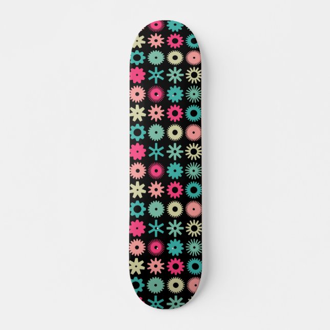 Cogs - Farben 01 - auf schwarz Skateboard (Vorne)