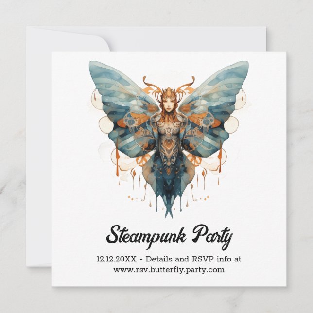 Cogwing Monarch Butterfly Steampunk Wedding Ankündigung (Vorderseite)