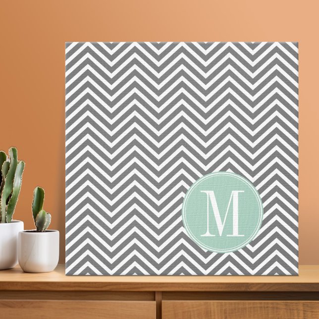 Cohle und Minze Grüne Chevronen Custom Monogram Leinwanddruck (Photo Collage - Custom Wall Art)