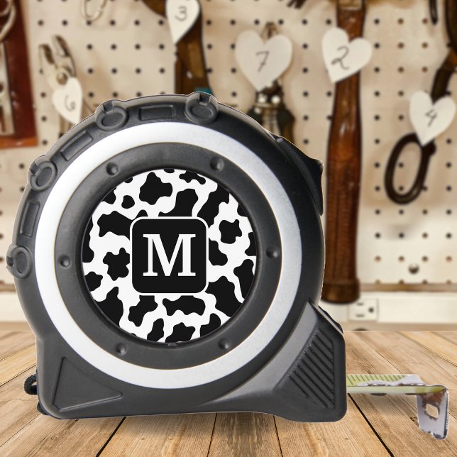 Cohn Animal Print Gepunktet Black & White Monogram Maßband (Cow Animal Print Spotted Black & White Monogram Tape Measure)