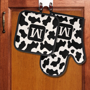 Cohn Animal Print Gepunktet Black & White Monogram Ofenhandschuh & Topflappen-Set