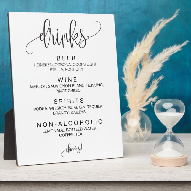Cohol Cocktail Drinks Bar Editable Wedding Sign Fotoplatte (Seite)