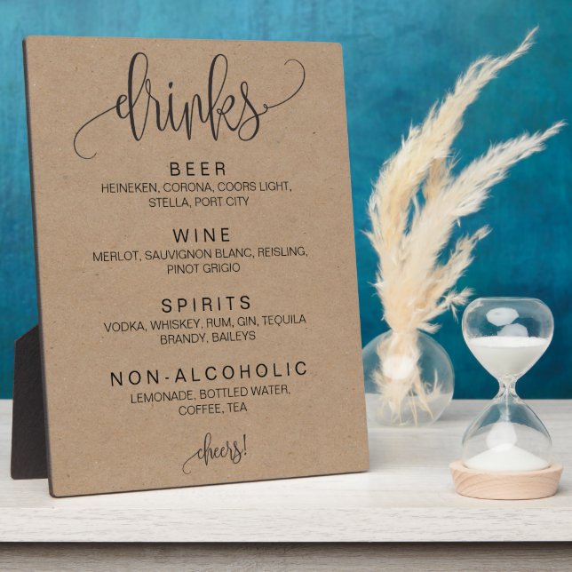 Cohol Cocktail Drinks Bar Editable Wedding Sign Fotoplatte (Seite)