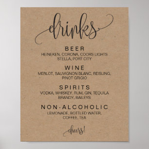 Cohol Cocktail Drinks Bar Editable Wedding Sign Poster