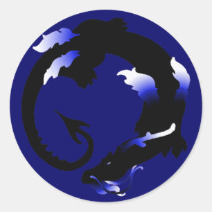Coiled Dragon Silhouette Runder Aufkleber