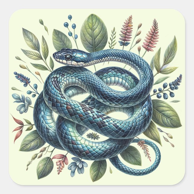 Coiled Snake Botanische Wasserfarbe Kunst Quadratischer Aufkleber (Vorderseite)