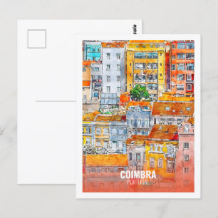 Coimbra Portugal Berühmte Reise Aquarell-Skizze Postkarte