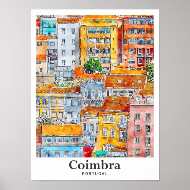 Coimbra Portugal Reisen Wasserfarbenhandzeichnung Poster (Vorne)
