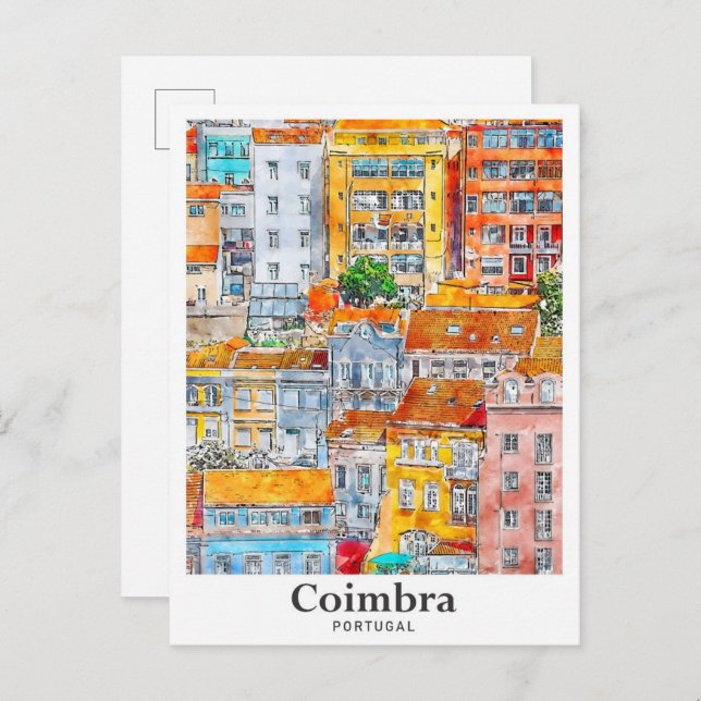 Coimbra Portugal Reisen Wasserfarbenhandzeichnung Postkarte (Vorne/Hinten)