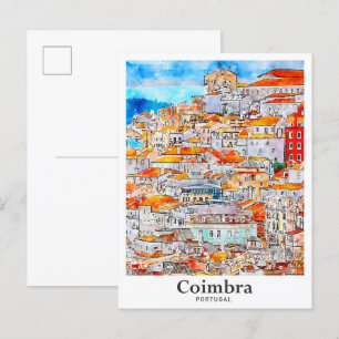 Coimbra Portugal Reisen Wasserfarbenhandzeichnung Postkarte