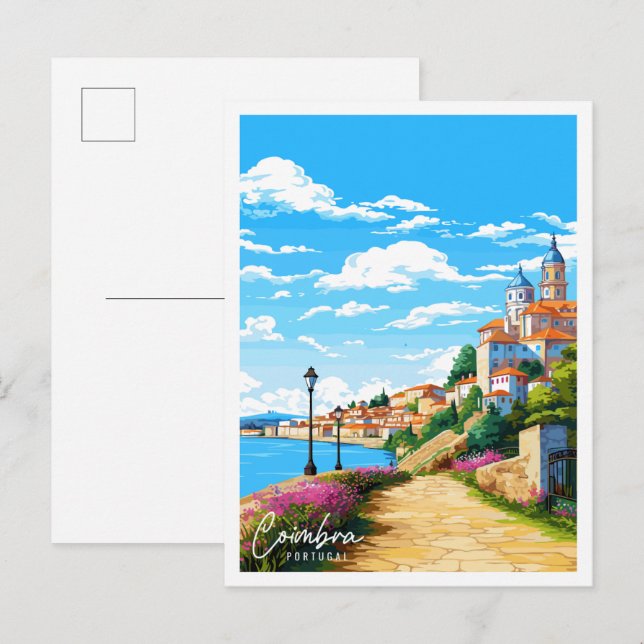 Coimbra Portugal Vintage Reise Illustration Postkarte (Vorne/Hinten)