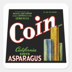 Coin California Asparagus Label Quadratischer Aufkleber
