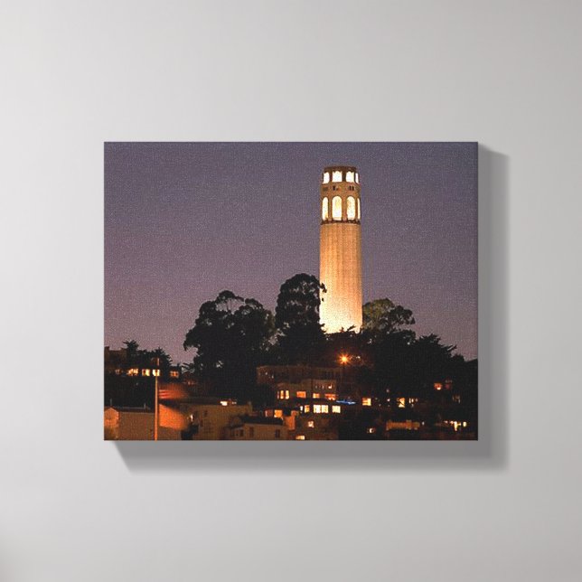 Coit Tower in der Nacht Leinwanddruck (Vorderseite)