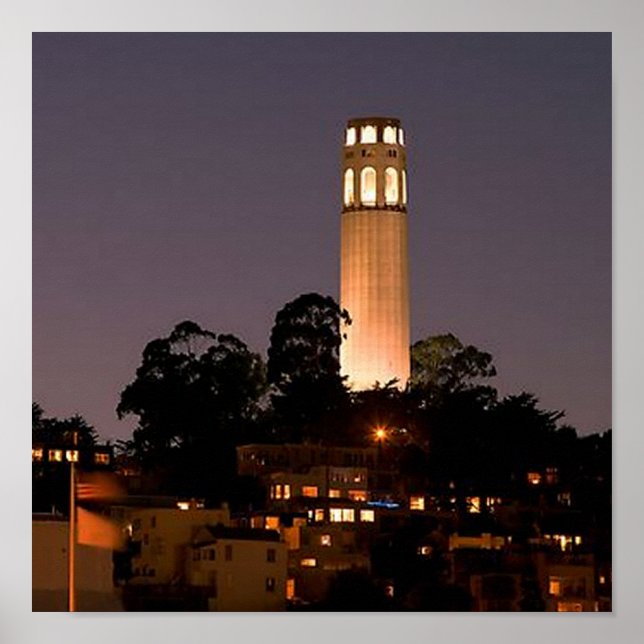 Coit Tower in der Nacht Poster (Vorne)
