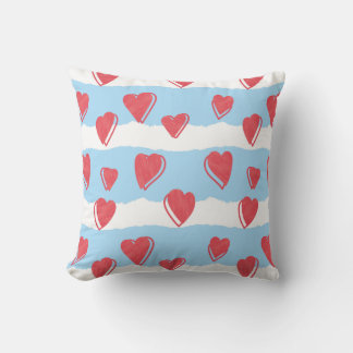 Cojín con corazones y rayas azules y blancas kissen