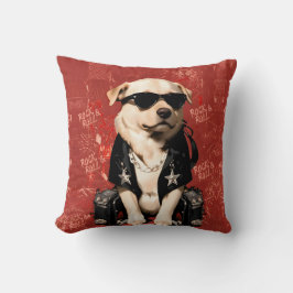 Cojín de Perro Rockero con Gafas de Sol Rojo Kissen