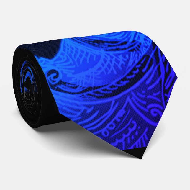 Colbalt blaue und schwarze Welle Krawatte (Gerollt)