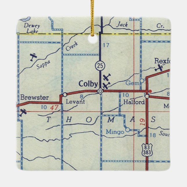 Colby Kansas Vintag Map Keramikornament (Rückseite)