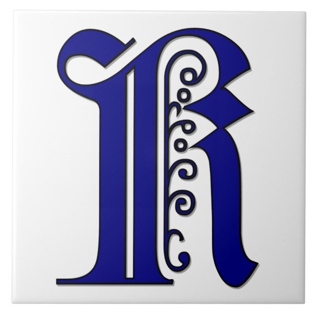Colchester Letter K in Blue Monogram Tile Fliese (Vorderseite)