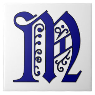 Colchester Letter M Blue Monogram Tile Fliese