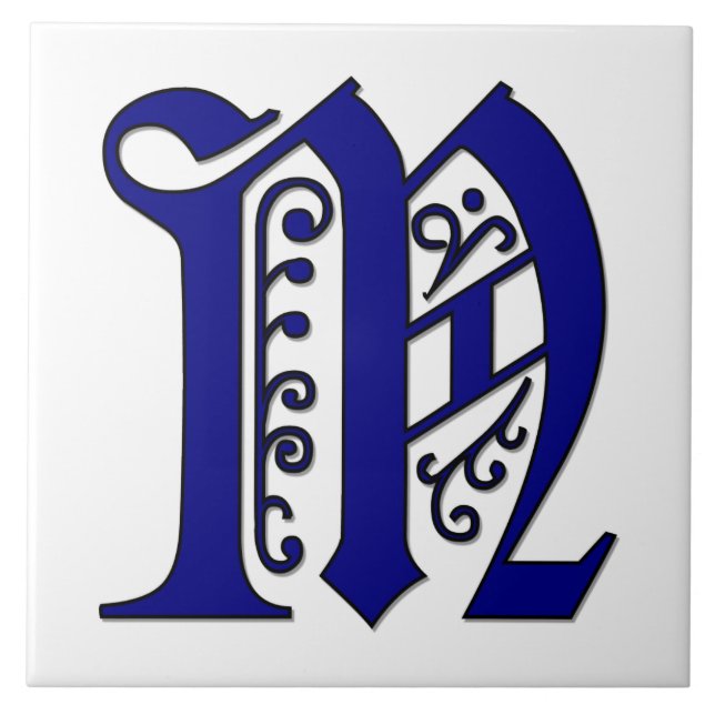 Colchester Letter M Blue Monogram Tile Fliese (Vorderseite)