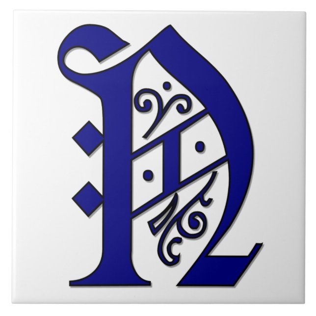 Colchester Letter N in Blue Monogram Tile Fliese (Vorderseite)