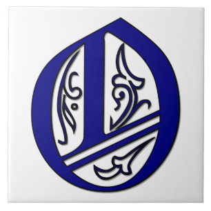 Colchester Letter O in Blue Monogram Tile Fliese