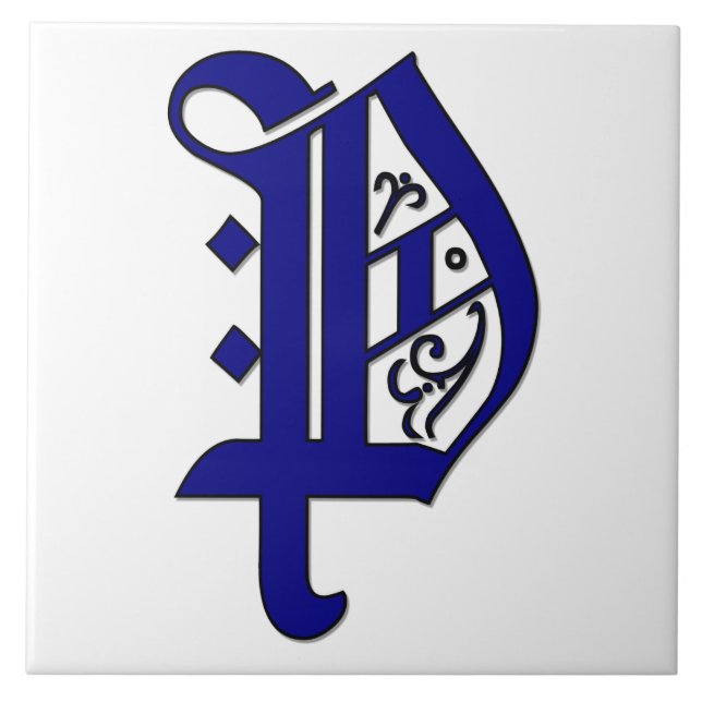 Colchester Letter P in Blue Monogram Tile Fliese (Vorderseite)