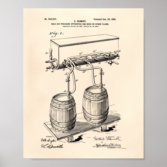 Cold Air Pressure Beer 1900 Patent Art Old Peper Poster (Vorne)