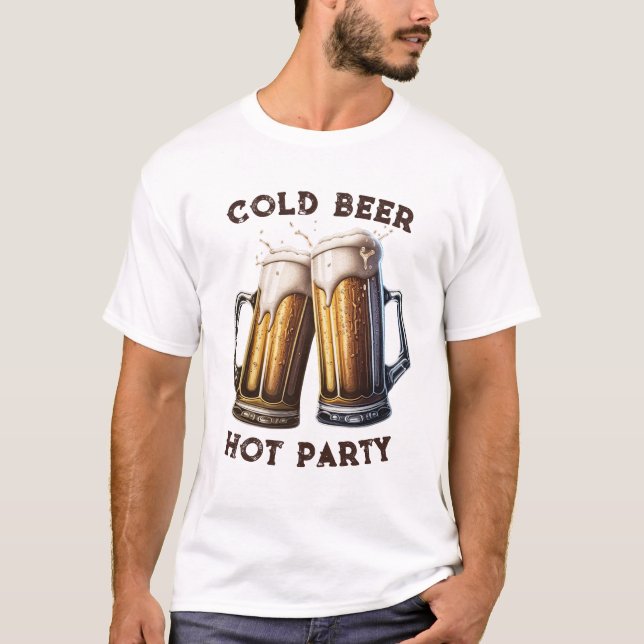 Cold Beer Hot Party 2 Pints Perfekter Combo T-Shirt (Vorderseite)
