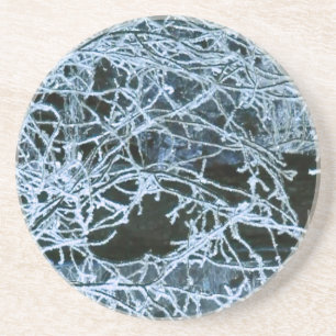 Cold Blue Icy Winter Branches Schöne Getränkeuntersetzer