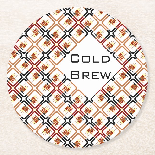 Cold Break Coffee Cup Brown Red Black Tasse Java Runder Pappuntersetzer (Vorderseite)