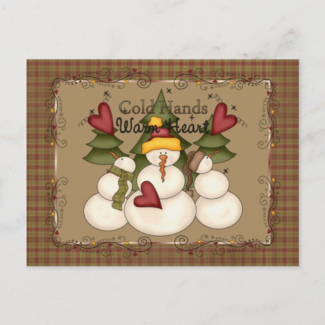 Cold Hands Warm Heart Snowman Postcard Postkarte (Vorderseite)