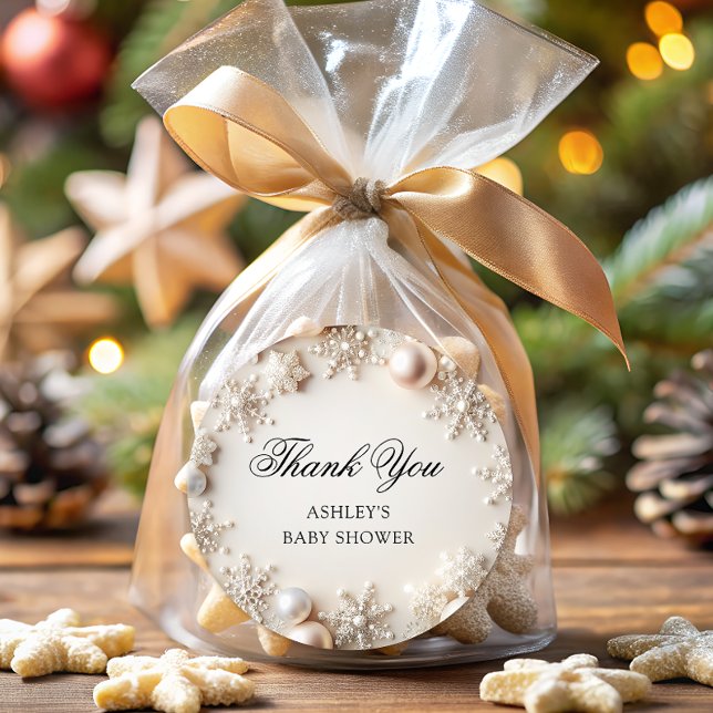 Cold Outdoor Snowflake Babydusche Danke Runder Aufkleber (Von Creator hochgeladen)