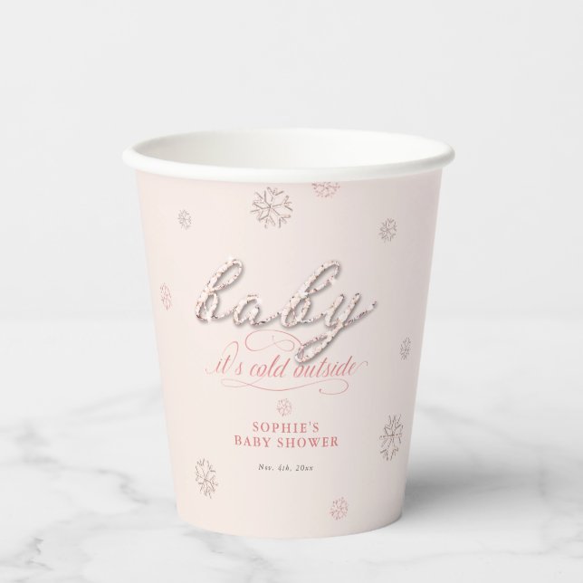 Cold Outdoor Snowflakes Glitzer Winter Baby Dusche Pappbecher (Vorderseite)
