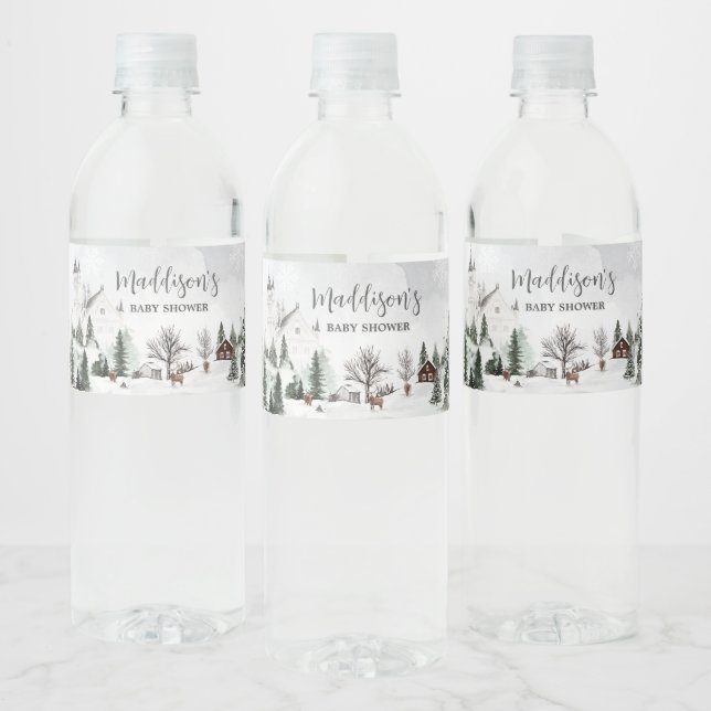 Cold Outdoor Winter Wonderland Baby Dusche Wasserflaschenetikett (Flaschen)