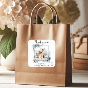 Cold Outdoor Winter Woodland Tiere Danke Quadratischer Aufkleber